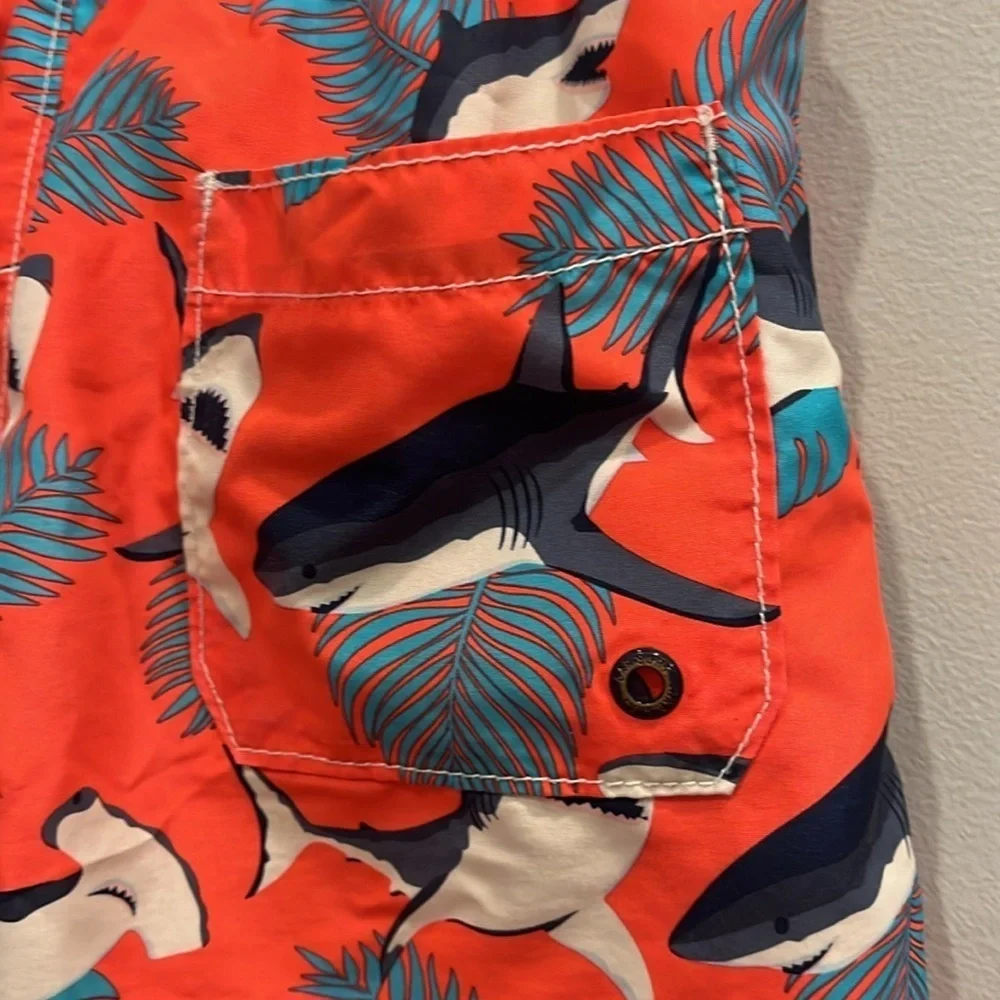 GAP Boys Red Shark Print Swim Trunks